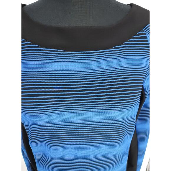 Scapa Lauren Perre Woman's NEW Blue Texture Strip Size M Shift Dress Long Sleeve - Picture 5 of 12
